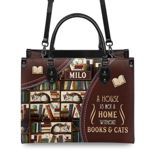 Black Interior -  A House Is Not A Home Without Books And Cats DNRZ1802003A Leather Bag