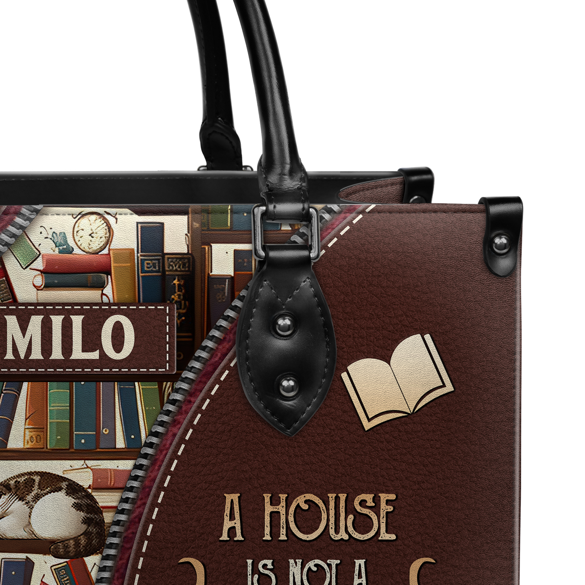 Black Interior -  A House Is Not A Home Without Books And Cats DNRZ1802003A Leather Bag