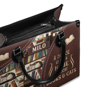 Black Interior -  A House Is Not A Home Without Books And Cats DNRZ1802003A Leather Bag