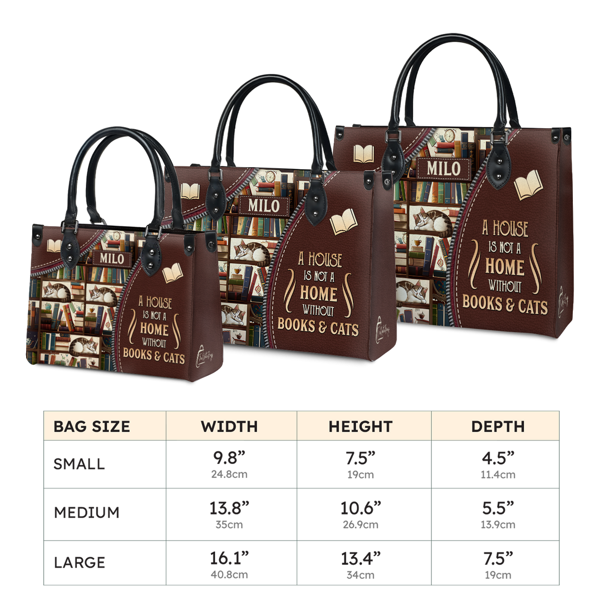 Black Interior -  A House Is Not A Home Without Books And Cats DNRZ1802003A Leather Bag