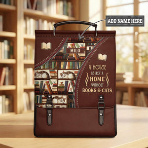 A House Is Not A Home Without Books And Cats NNRZ12015637YE Leather Backpack