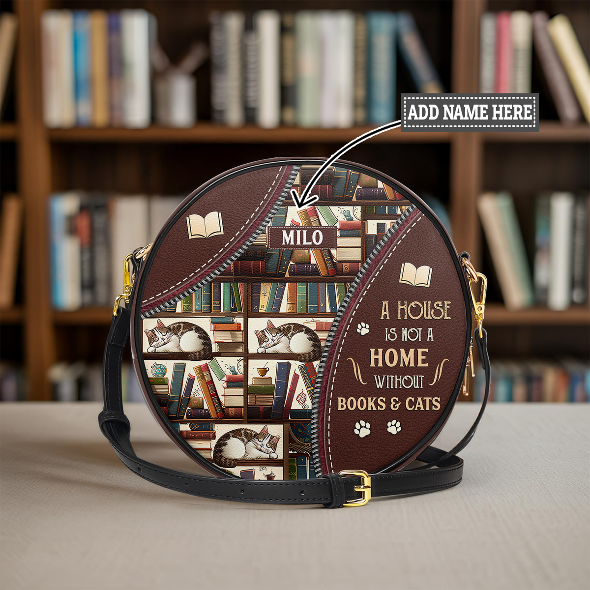 A House Is Not A Home Without Books And Cats HHRZ12083733KW Circle Crossbody Bag