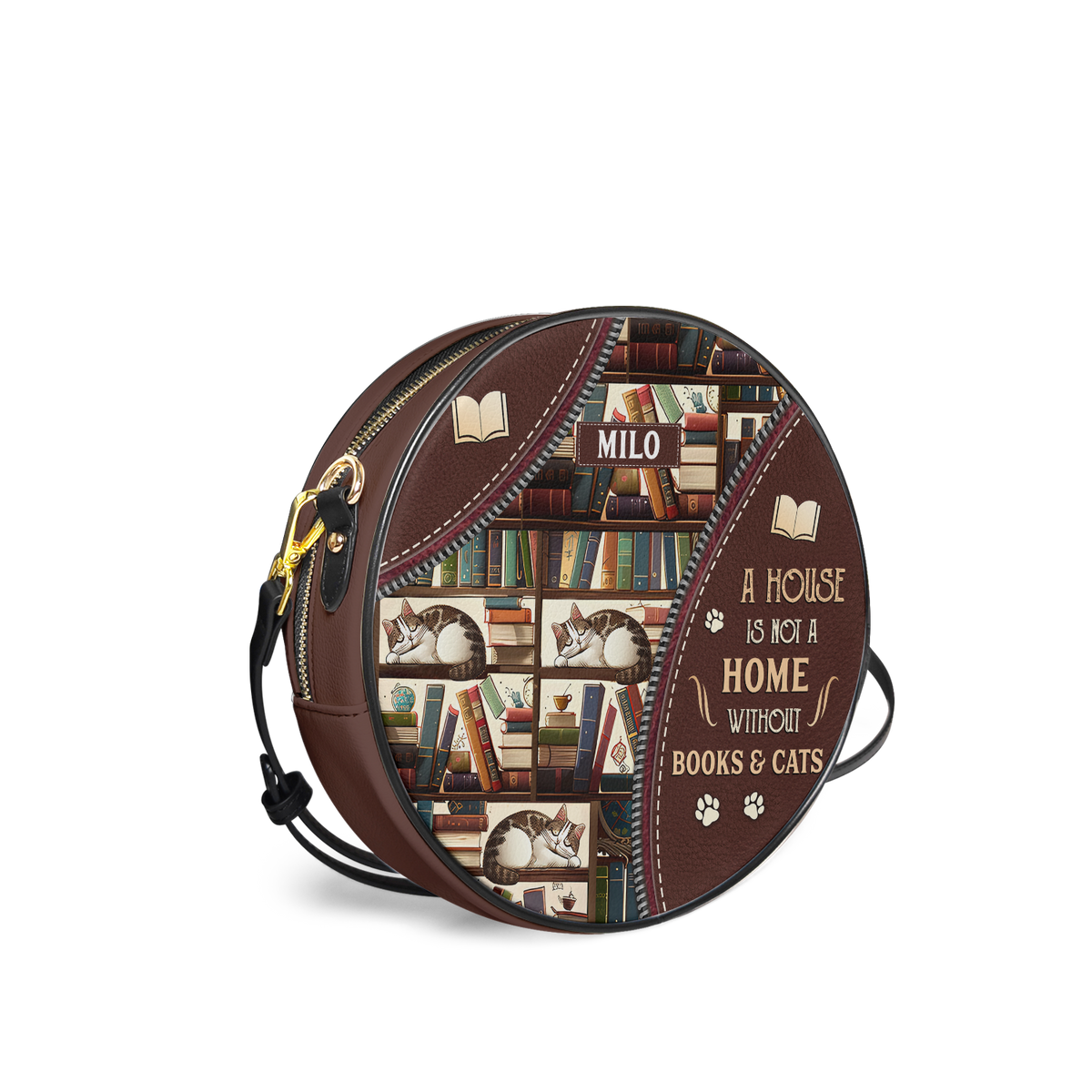 A House Is Not A Home Without Books And Cats HHRZ12083733KW Circle Crossbody Bag