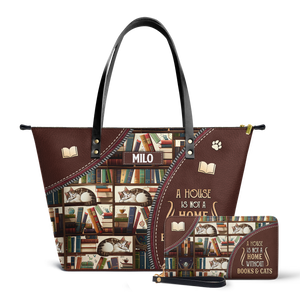 A House Is Not A Home Without Books And Cats TTRZ28109974NK Leather Tote Bag