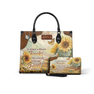 Black Interior -  Custom Quote Sunflower HTRZ29072526MN Leather Bag