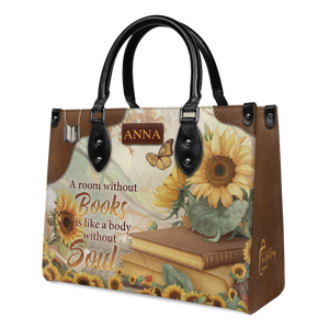 Black Interior -  Custom Quote Sunflower HTRZ29072526MN Leather Bag