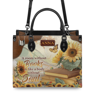 Black Interior -  Custom Quote Sunflower HTRZ29072526MN Leather Bag