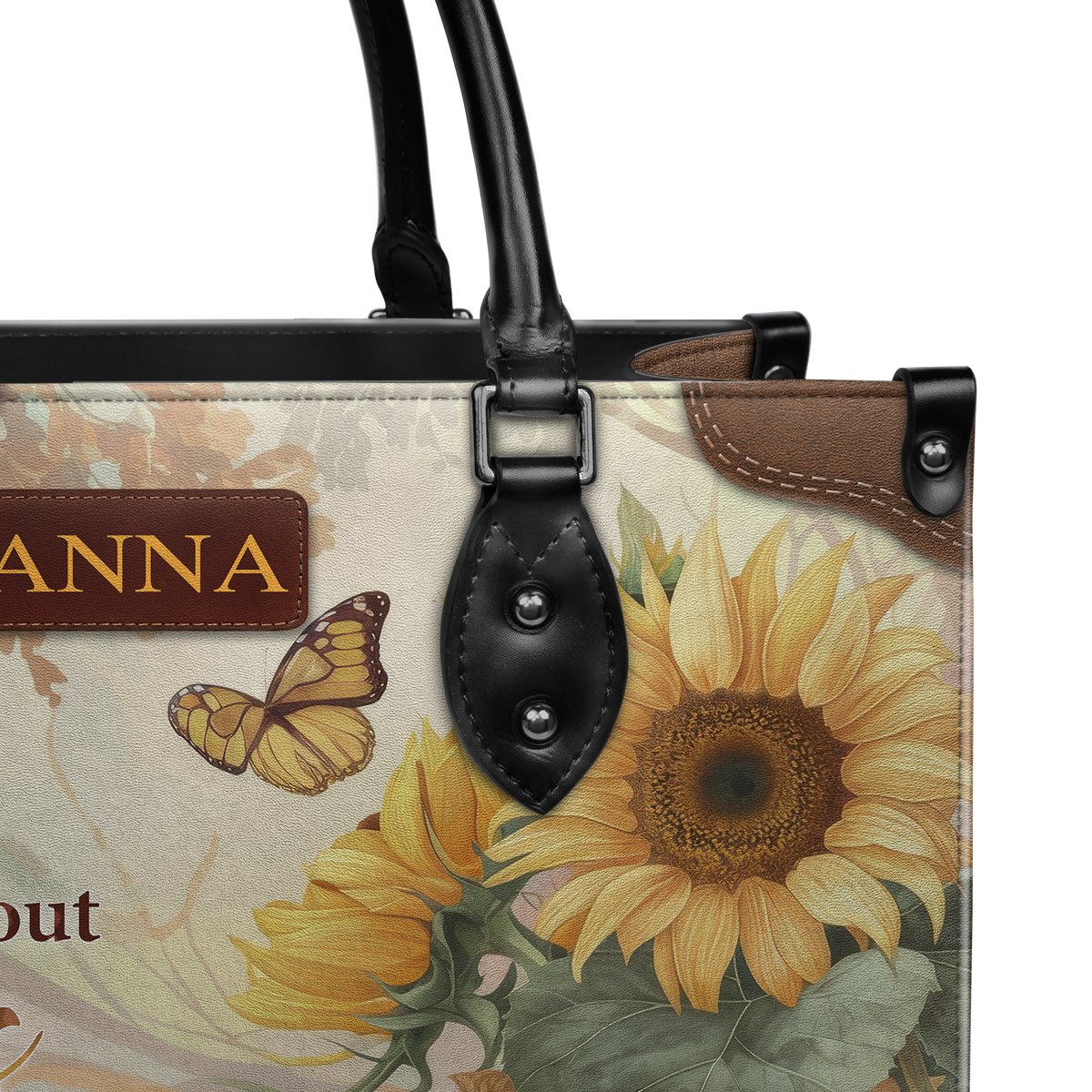 Black Interior -  Custom Quote Sunflower HTRZ29072526MN Leather Bag