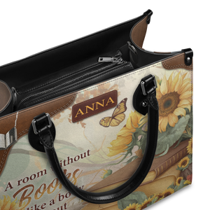 Black Interior -  Custom Quote Sunflower HTRZ29072526MN Leather Bag