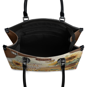 Black Interior -  Custom Quote Sunflower HTRZ29072526MN Leather Bag