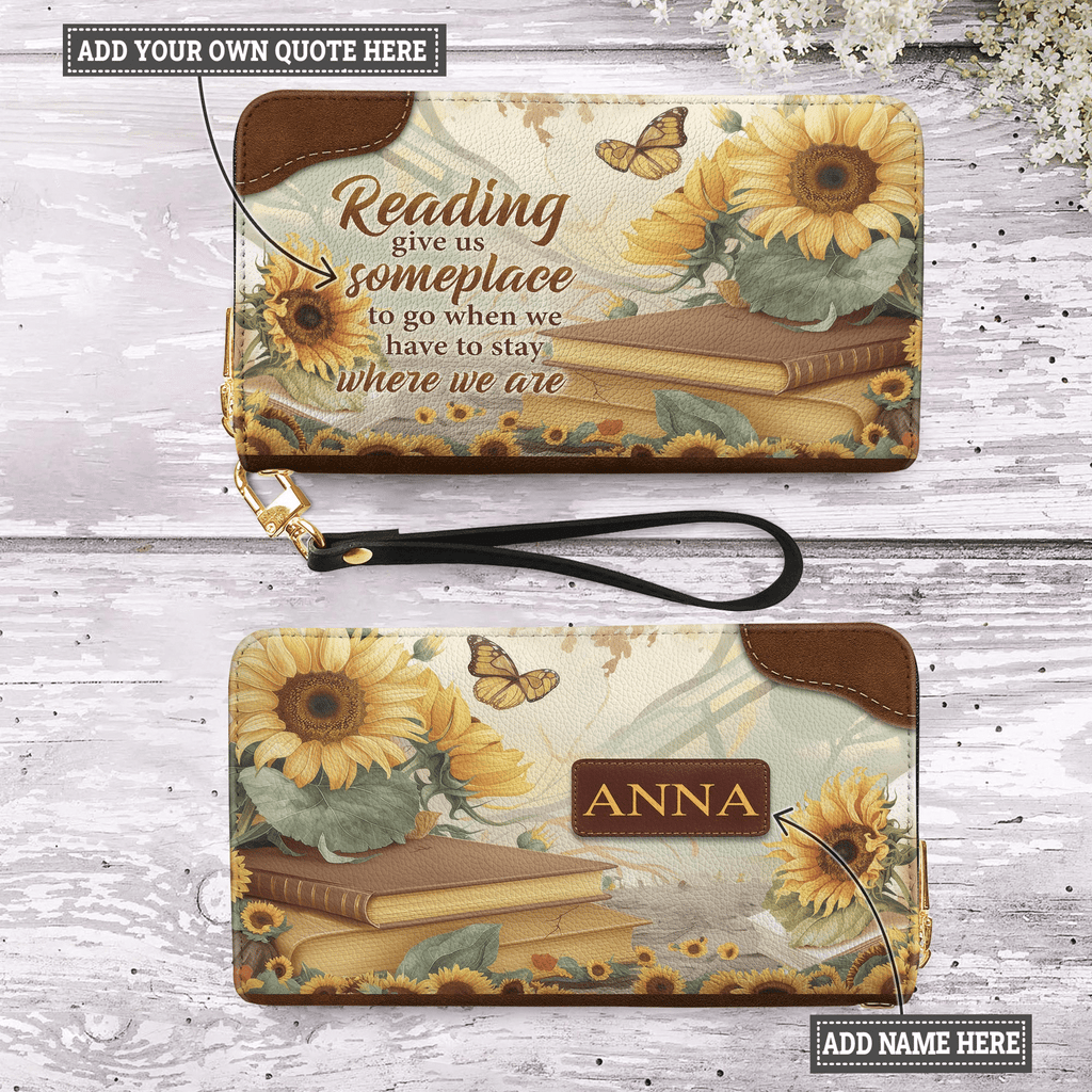 Custom Quote Sunflower HTRZ29076820MK Zip Around Leather Wallet The Note Bags