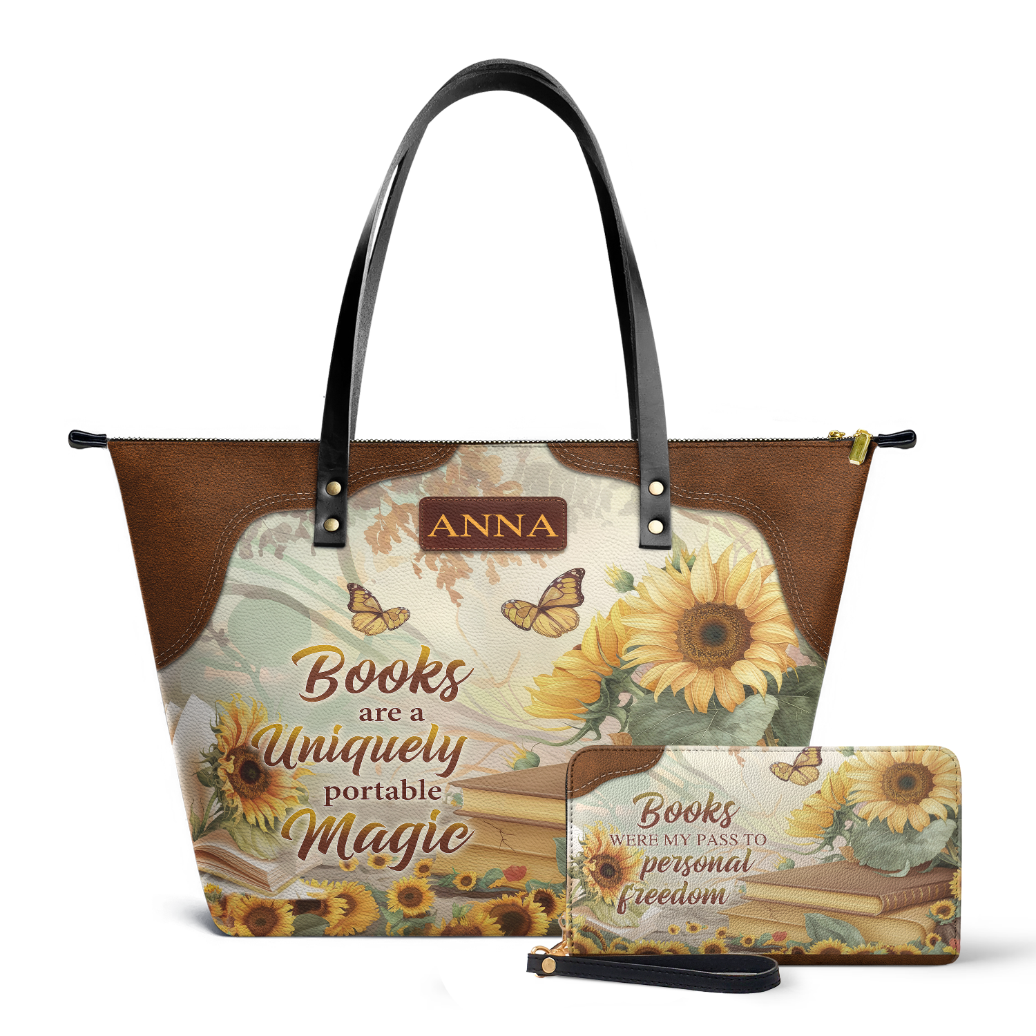 Custom Quote Sunflower TTRZ30106860NP Leather Tote Bag