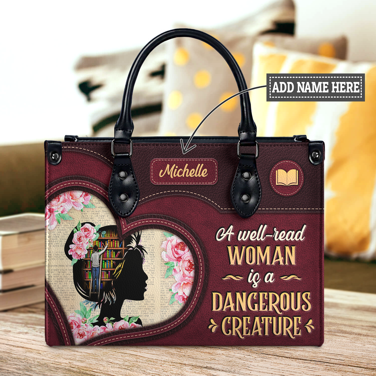 Black Interior -  A Well Read Woman Is A Dangerous Creature DNRZ1702003A Leather Bag