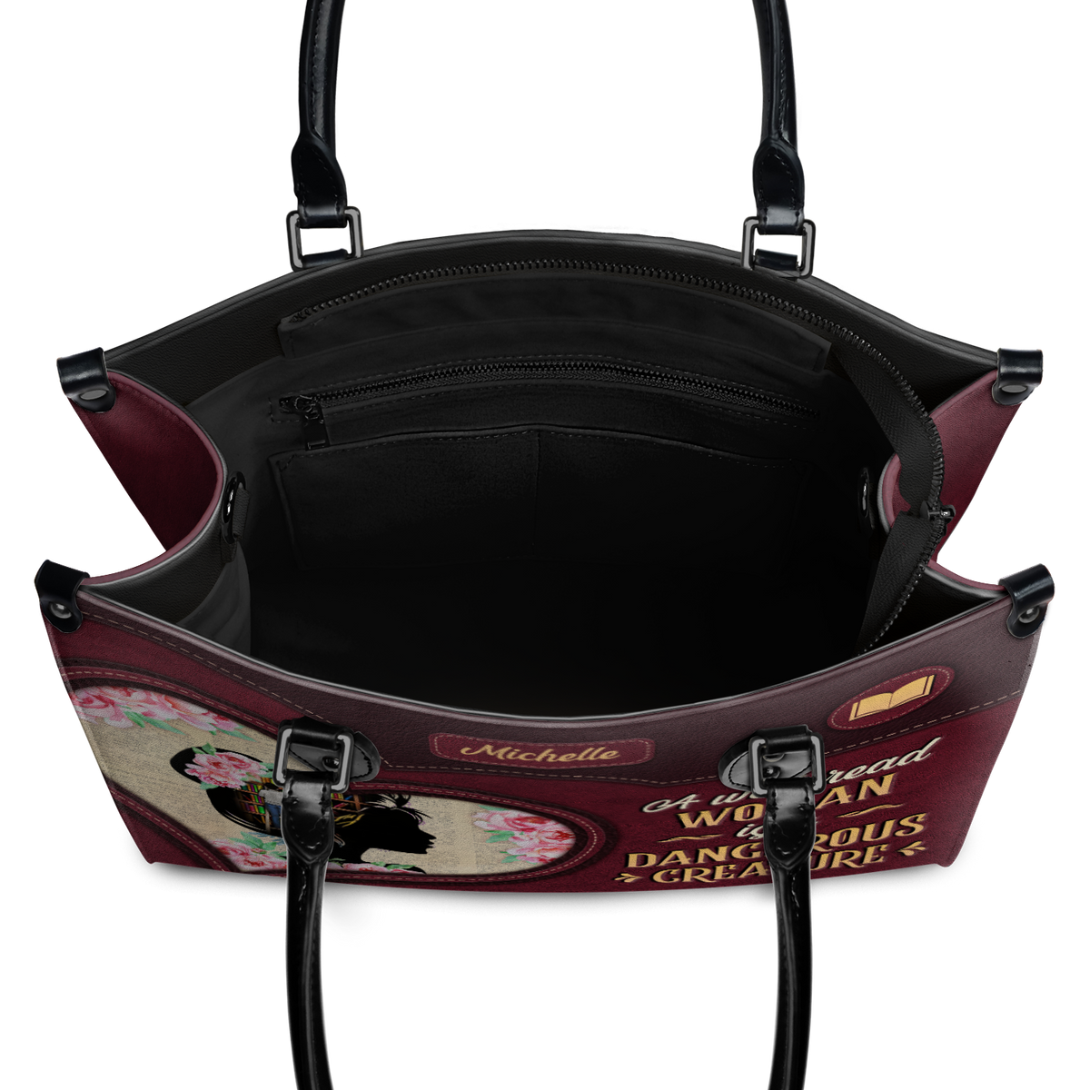 Black Interior -  A Well Read Woman Is A Dangerous Creature DNRZ1702003A Leather Bag