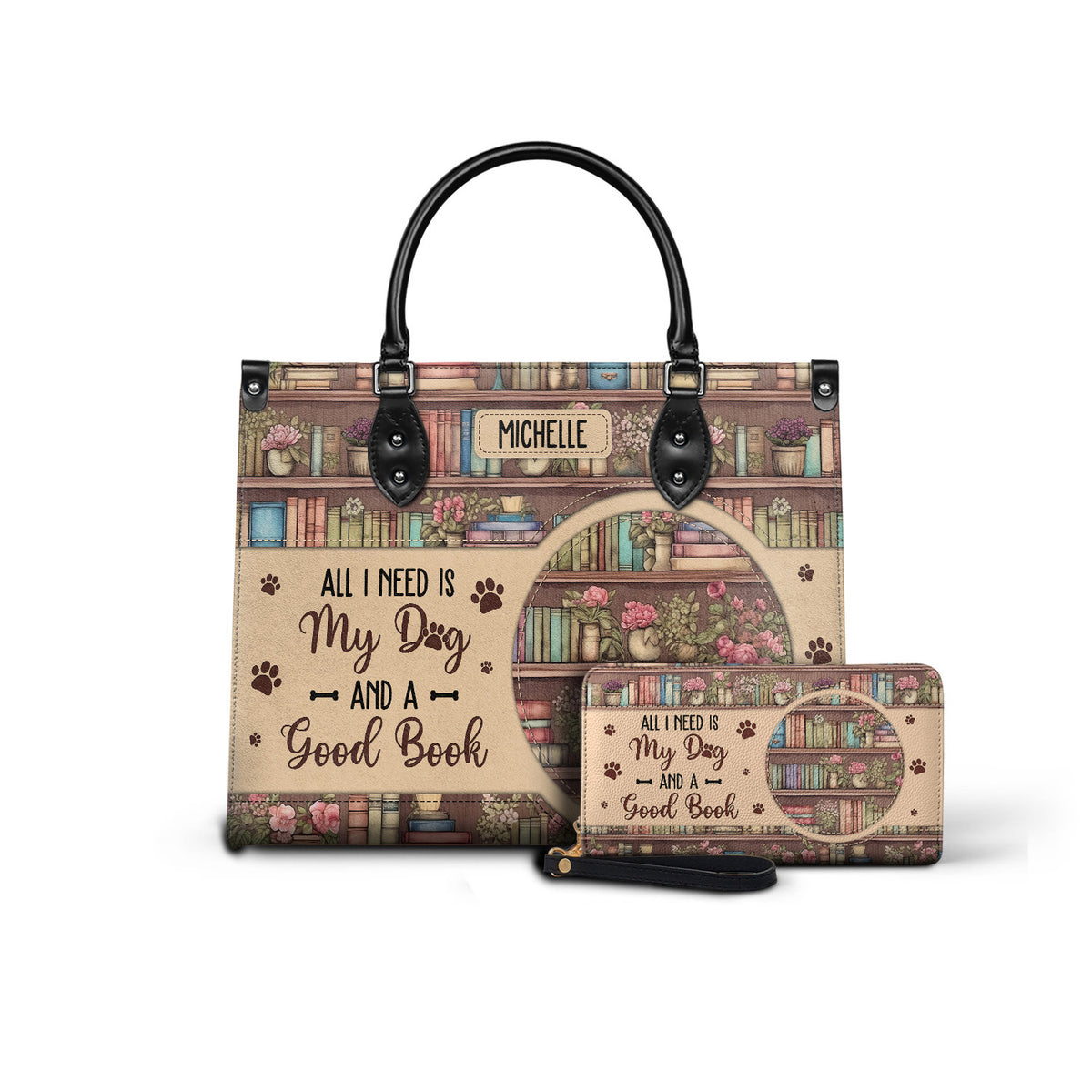 Black Interior -  All I Need Is My Dog And A Good Book HHRZ03083656MD Leather Bag