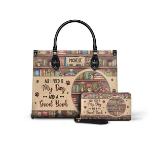 Black Interior -  All I Need Is My Dog And A Good Book HHRZ03083656MD Leather Bag