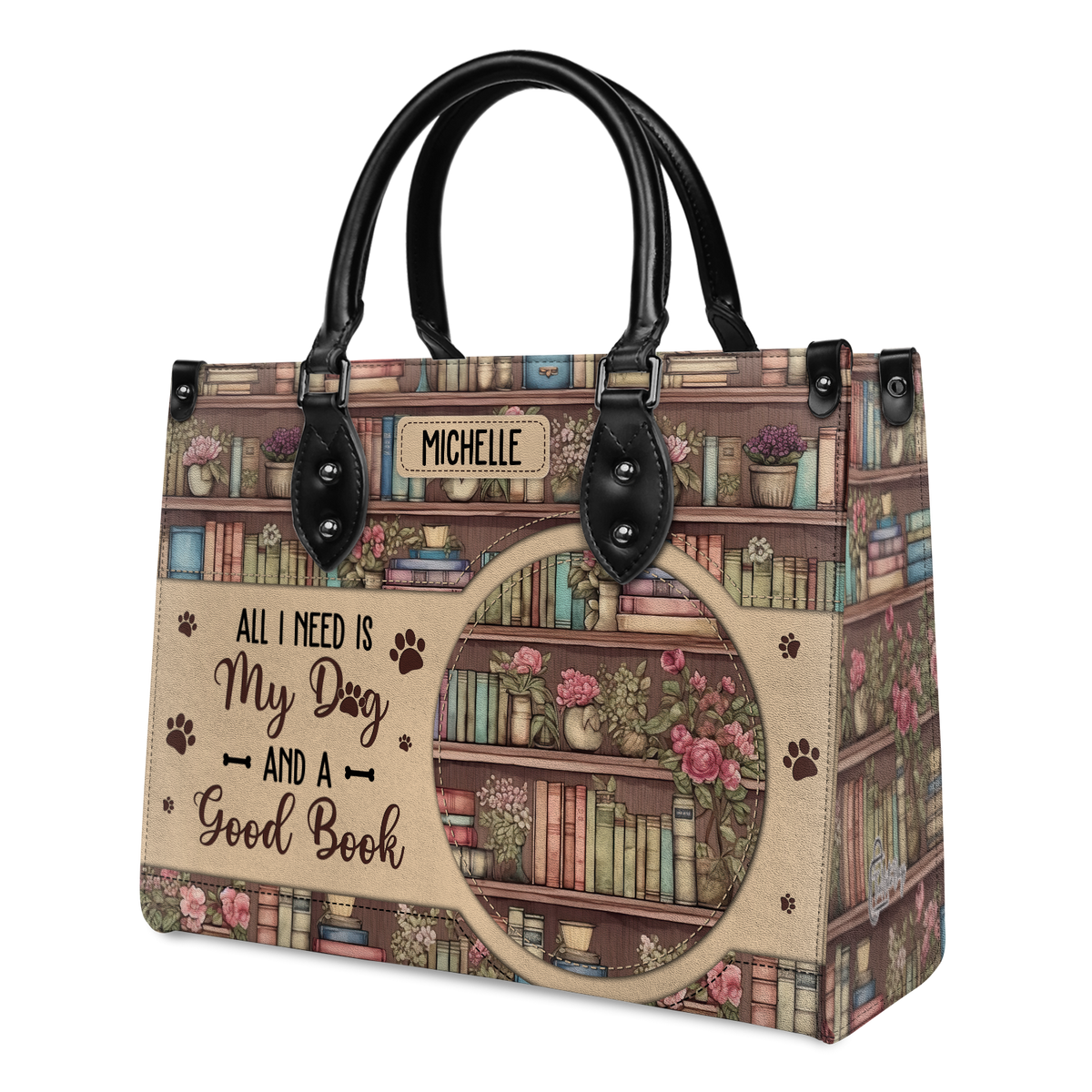 Black Interior -  All I Need Is My Dog And A Good Book HHRZ03083656MD Leather Bag