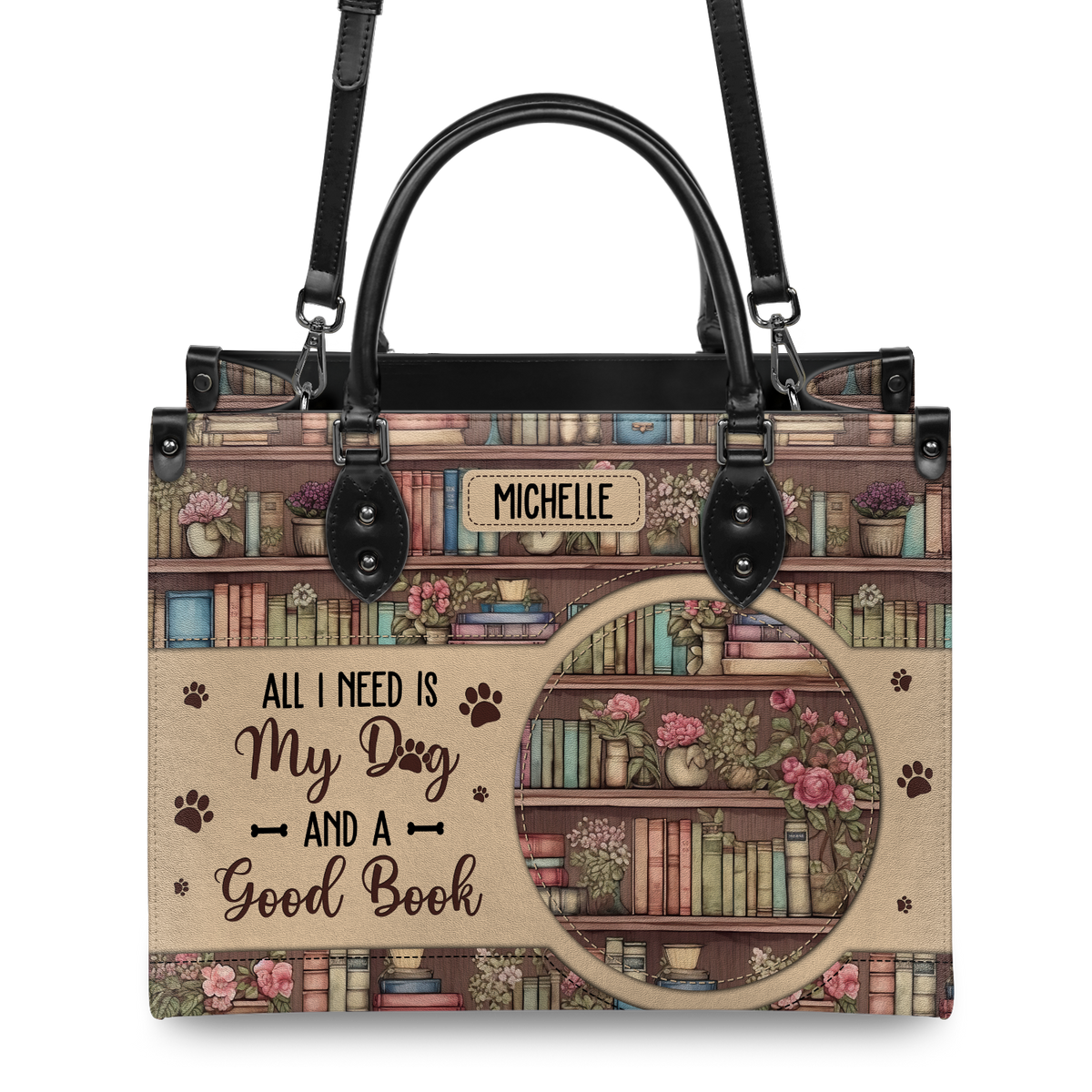 Black Interior -  All I Need Is My Dog And A Good Book HHRZ03083656MD Leather Bag
