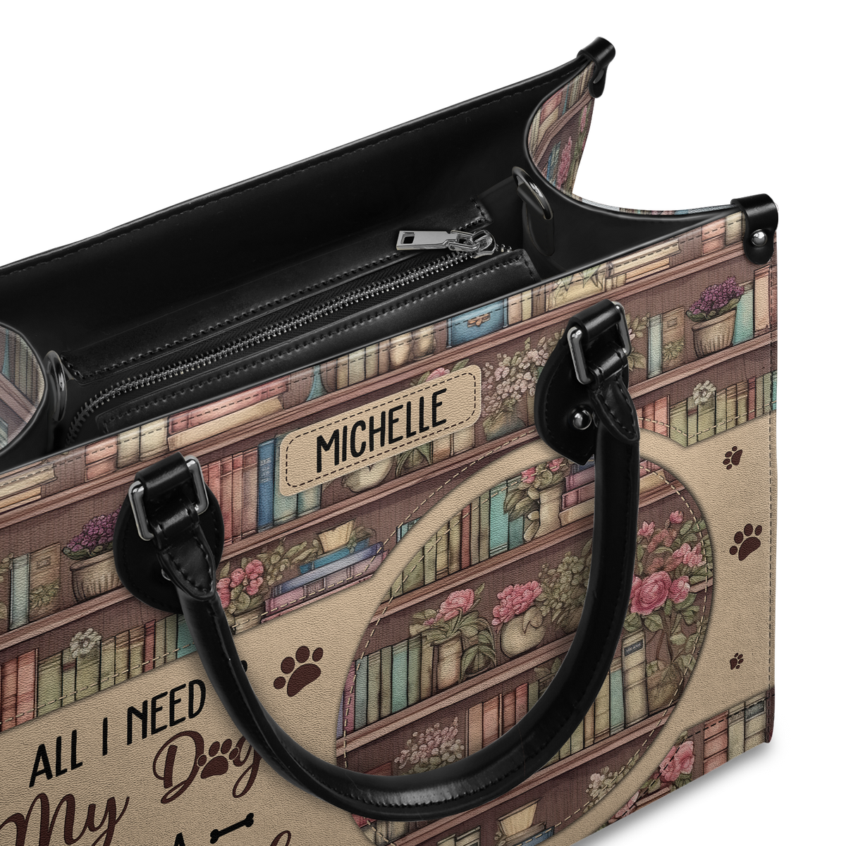 Black Interior -  All I Need Is My Dog And A Good Book HHRZ03083656MD Leather Bag