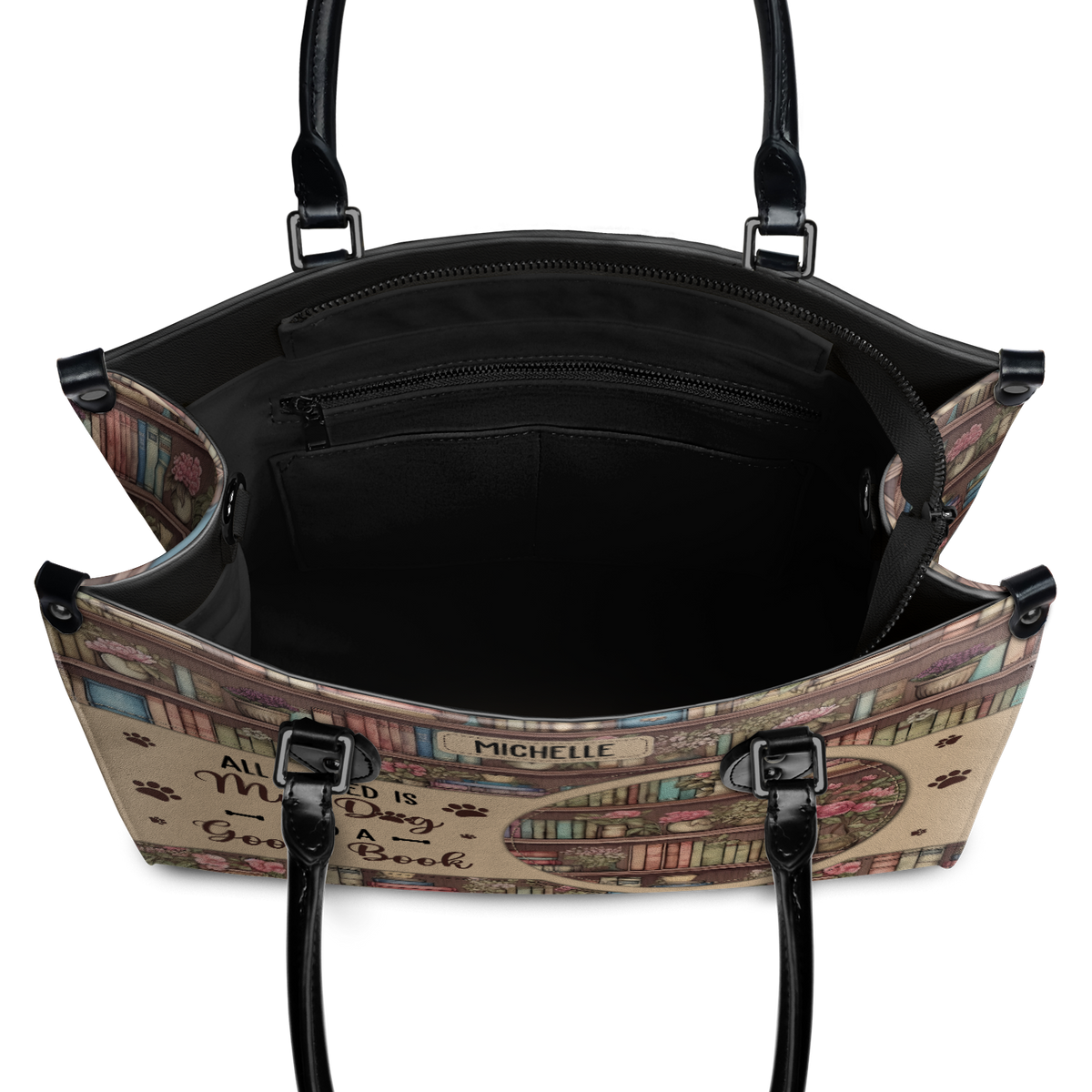 Black Interior -  All I Need Is My Dog And A Good Book HHRZ03083656MD Leather Bag