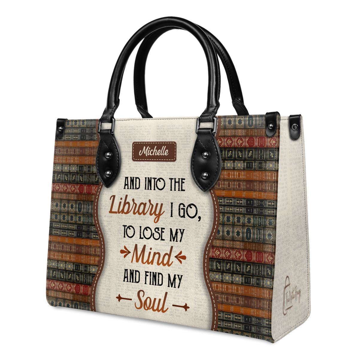 Black Interior -  And Into The Library I Go To Lose My Mind And Find My Soul DNRZ1602003A Leather Bag