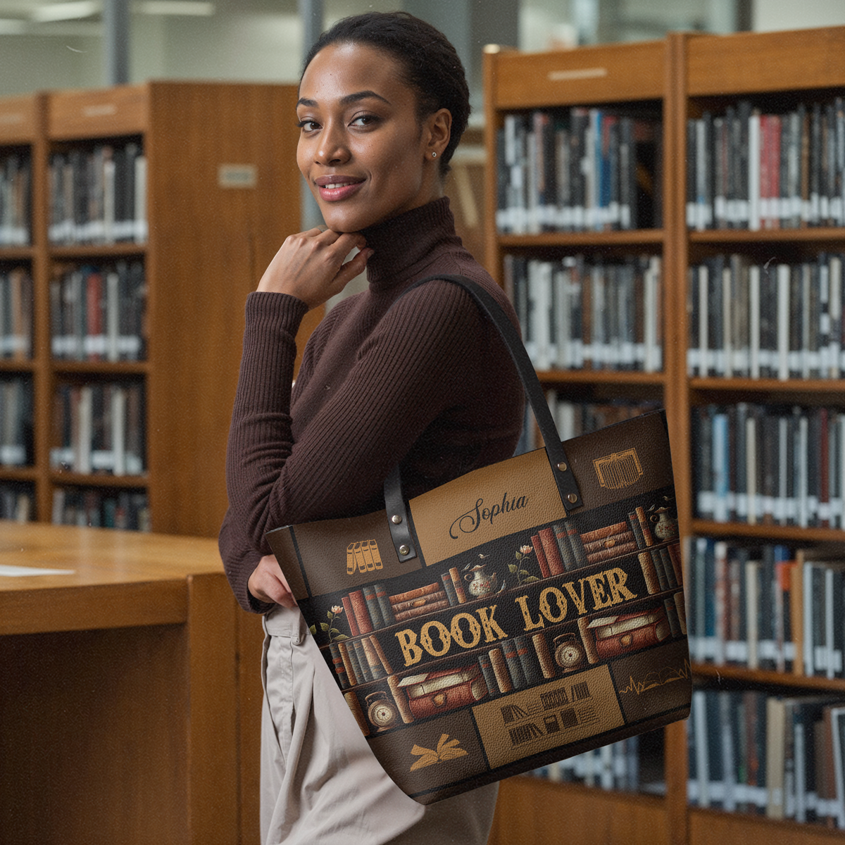 Book Lover TTRZ28104339KY Leather Tote Bag