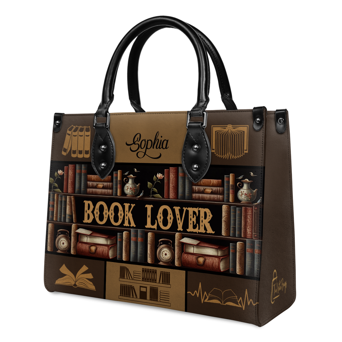 Black Interior -  Book Lover NQAY1802001A Leather Bag