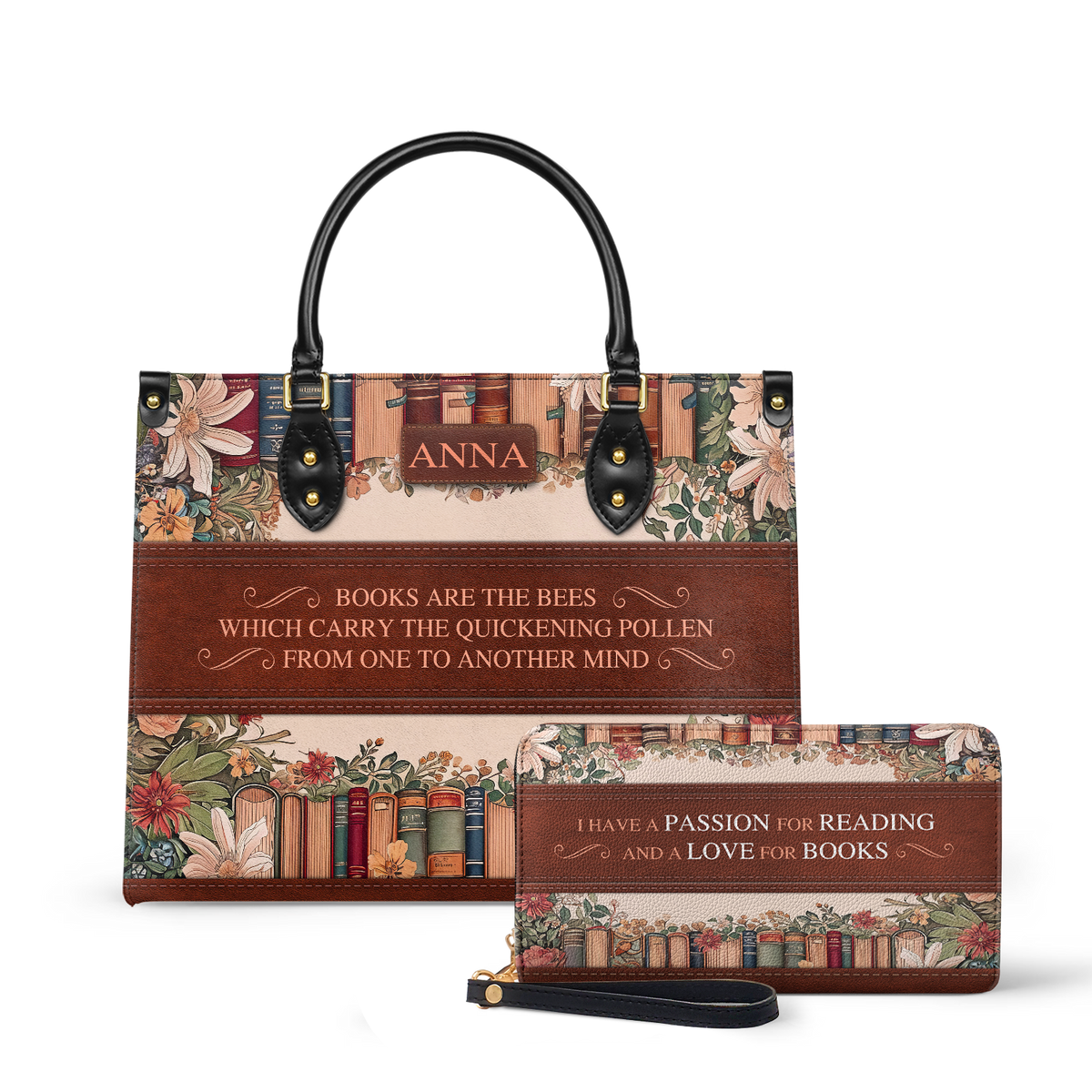 Custom Quote Floral Bookshelf HTRZ29078209CA Leather Bag
