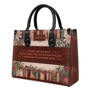 Black Interior -  Custom Quote Floral Bookshelf HTRZ29078209CA Leather Bag