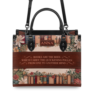 Black Interior -  Custom Quote Floral Bookshelf HTRZ29078209CA Leather Bag
