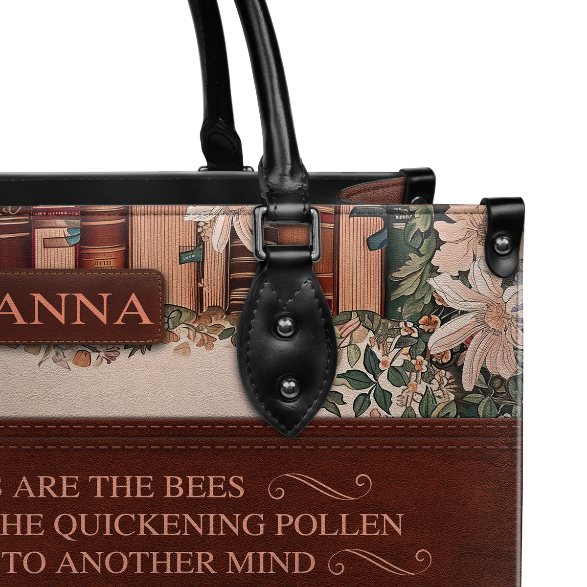 Black Interior -  Custom Quote Floral Bookshelf HTRZ29078209CA Leather Bag