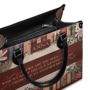 Black Interior -  Custom Quote Floral Bookshelf HTRZ29078209CA Leather Bag