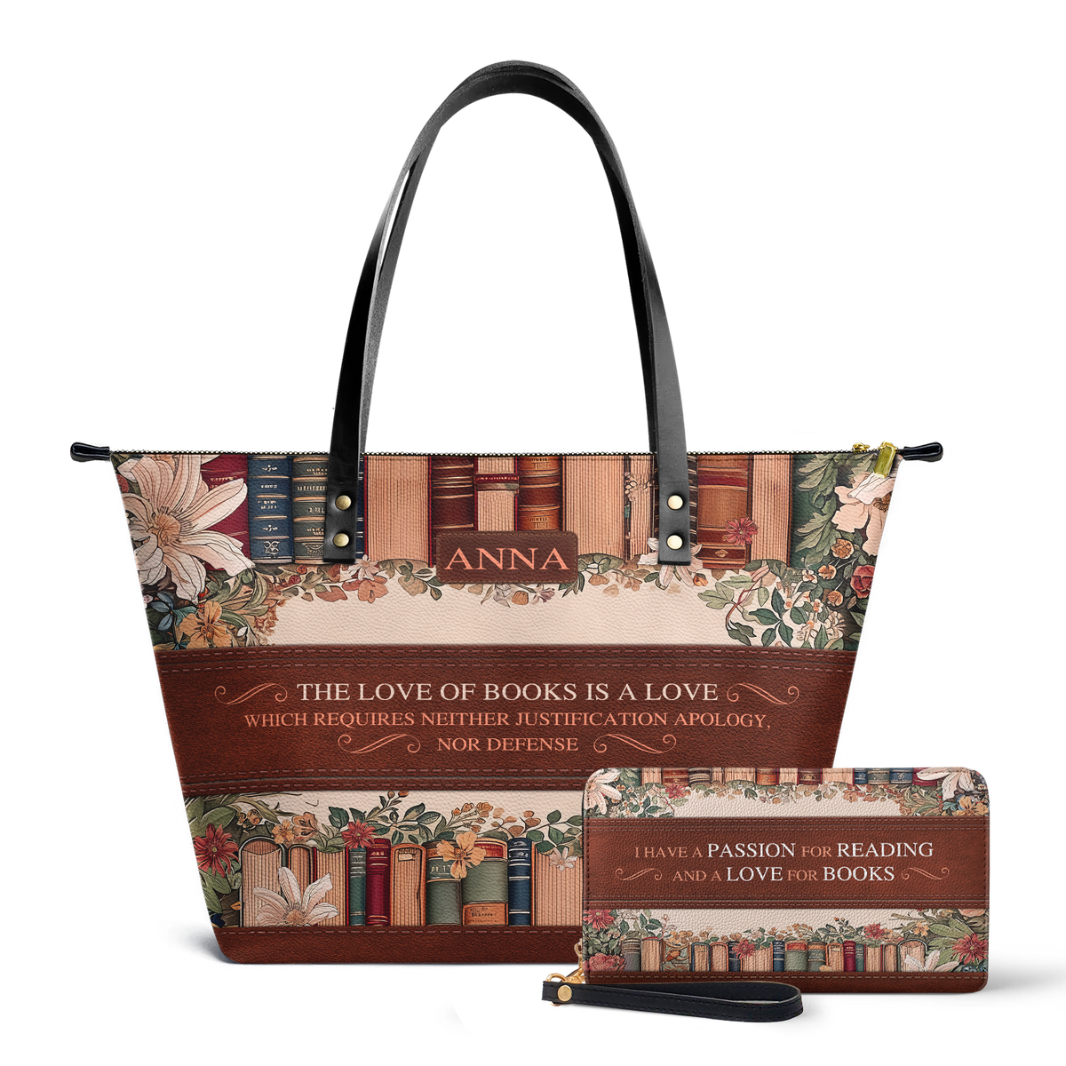 Custom Quote Floral Bookshelf TTRZ30107188VS Leather Tote Bag