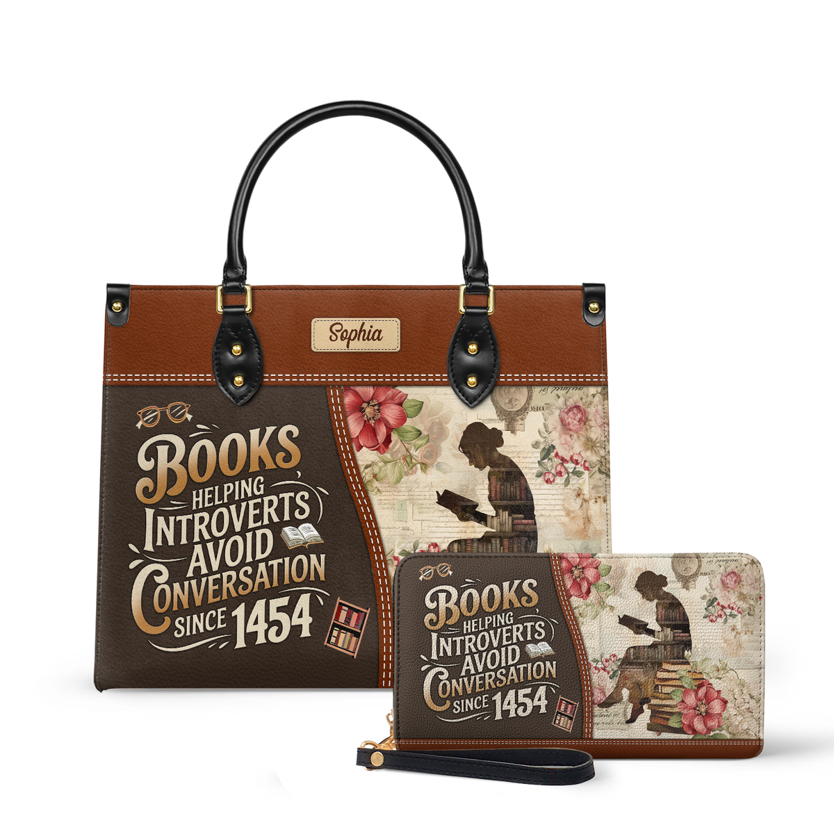Books Helping Introverts Avoid Conversation Since 1454 HHRZ25108182ZC Leather Bag