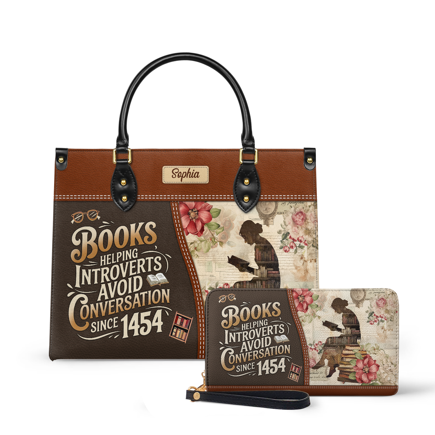 Books Helping Introverts Avoid Conversation Since 1454 HHRZ25108182ZC Leather Bag