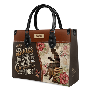Black Interior -  Books Helping Introverts Avoid Conversation Since 1454 HHRZ25108182ZC Leather Bag