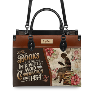 Black Interior -  Books Helping Introverts Avoid Conversation Since 1454 HHRZ25108182ZC Leather Bag