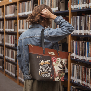 Books Helping Introverts Avoid Conversation Since 1454 TTRZ28103119YR Leather Tote Bag