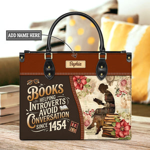 Books Helping Introverts Avoid Conversation Since 1454 HHRZ25108182ZC Leather Bag