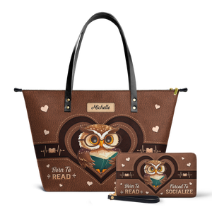 Born To Read Forced To Socialize TTRZ28103719SX Leather Tote Bag