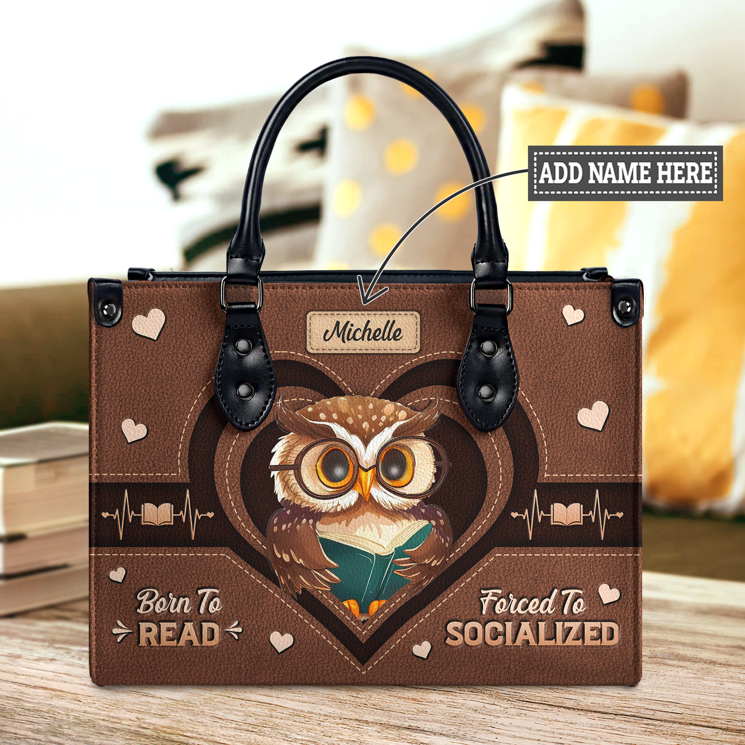 Black Interior -  Born To Read Forced To Socialize DNRZ1702005A Leather Bag