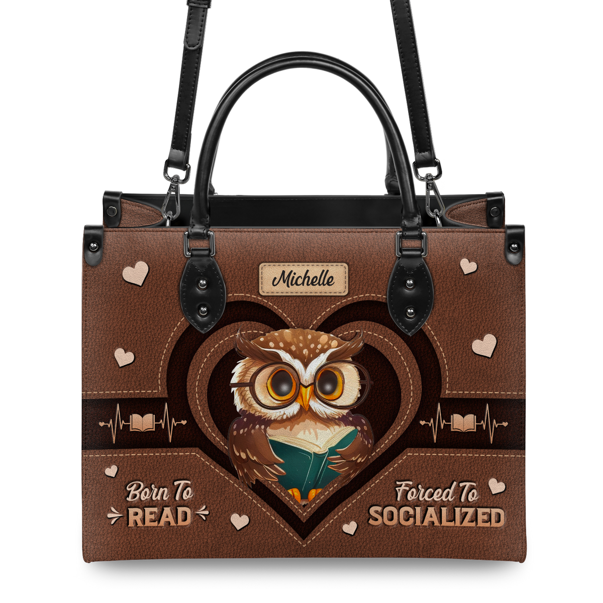 Black Interior -  Born To Read Forced To Socialize DNRZ1702005A Leather Bag
