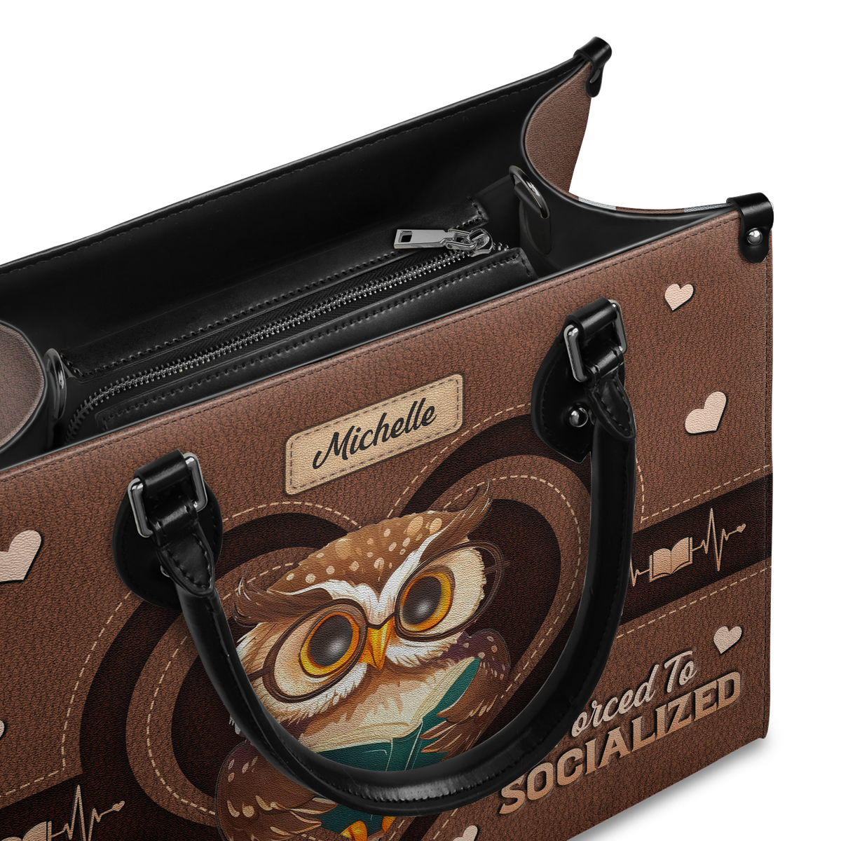 Black Interior -  Born To Read Forced To Socialize DNRZ1702005A Leather Bag