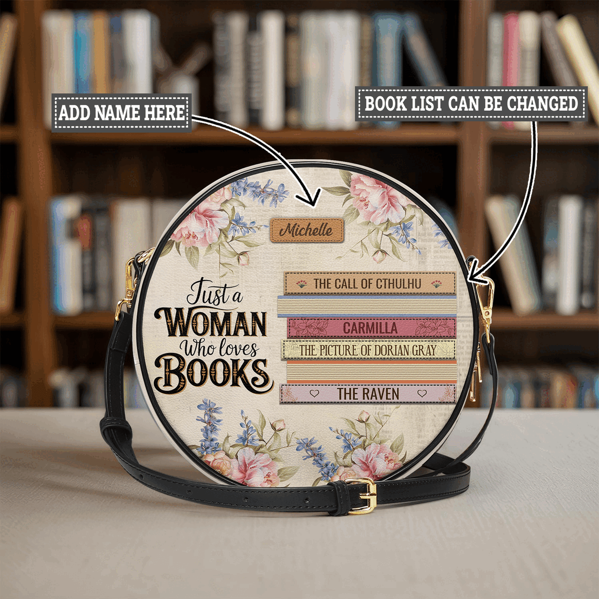 Custom Bookshelf Just A Woman Who Loves Books HHRZ12082040FE Circle Crossbody Bag