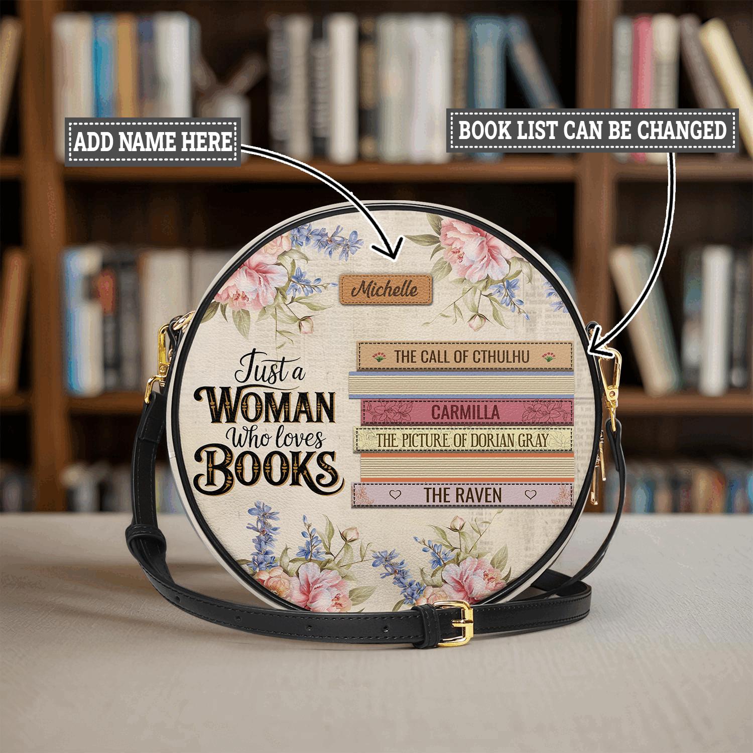 Custom Bookshelf Just A Woman Who Loves Books HHRZ12082040FE Circle Crossbody Bag