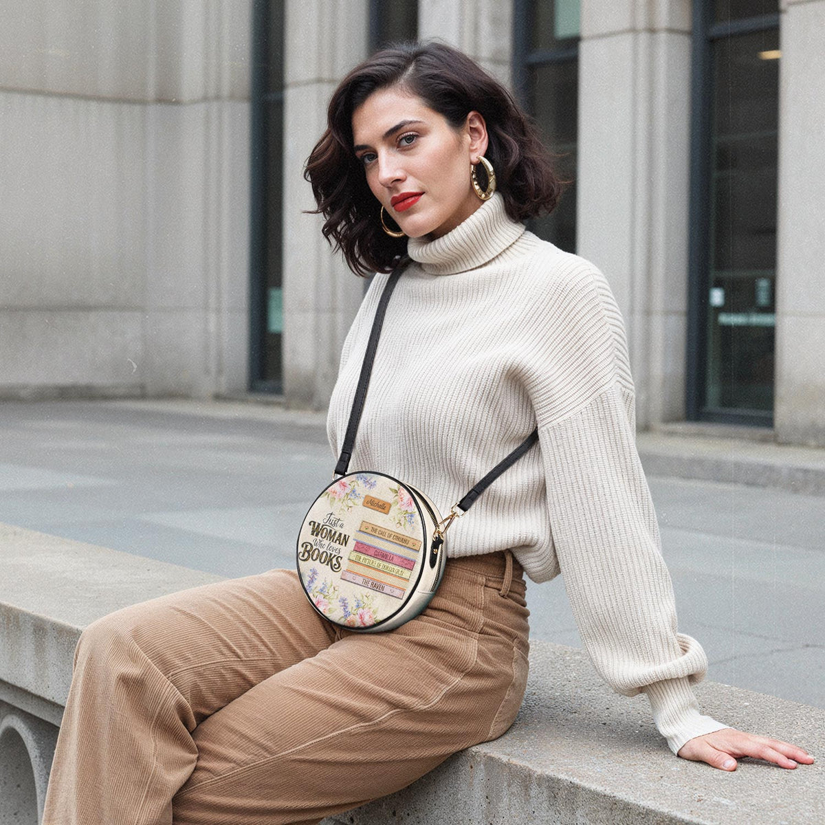 Custom Bookshelf Just A Woman Who Loves Books HHRZ12082040FE Circle Crossbody Bag