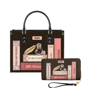 Custom Bookshelf leather bag and matching zip around wallet