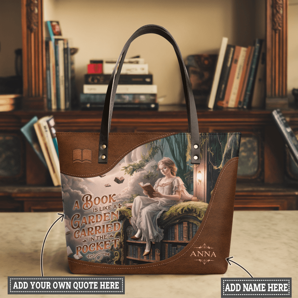 Custom Quote Literary Haven TTRZ30107602IA Leather Tote Bag