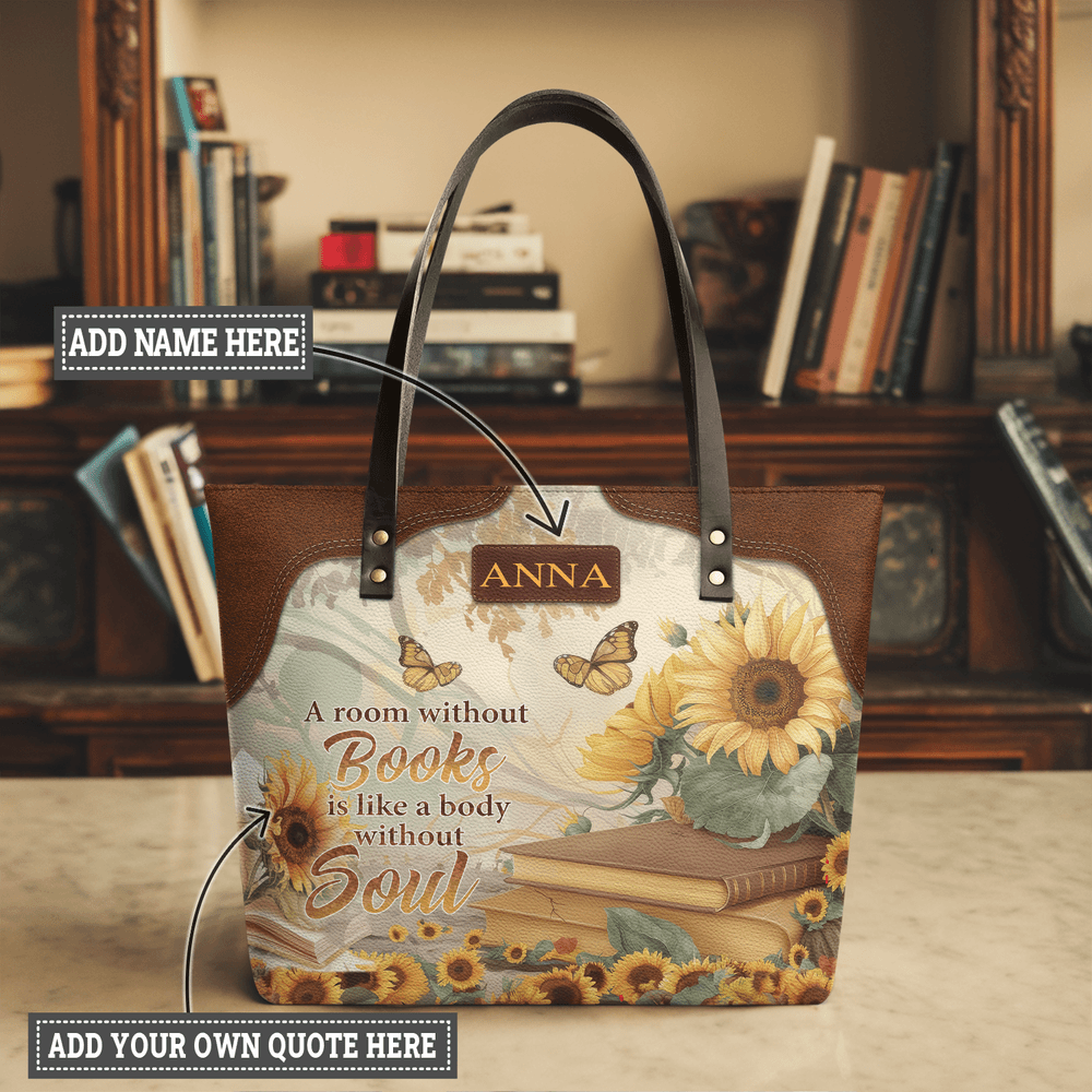 Custom Quote Sunflower TTRZ30106860NP Leather Tote Bag