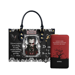 Dracula Bram Stoker Welcome To My House leather bag and matching zip around wallet
